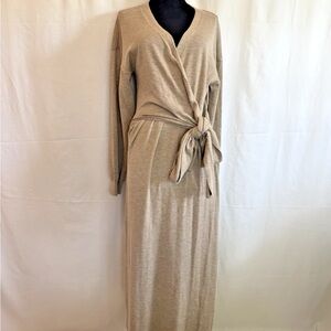 Modern Citizen Tan Knit Faux Wrap MIDI Dress - Size Extra Large Quiet Luxury